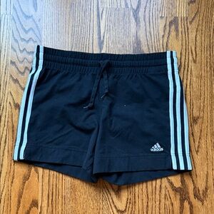 Adidas Black Shorts with White and Blue Stripes